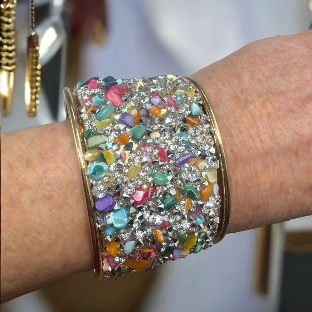 Gemstone Cuff Bracelet  l Gold Hardware l New
